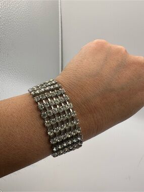 Crystal Multi-Row Stretch Bracelet - Silver Tone